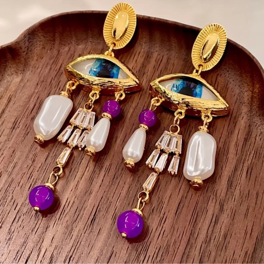 Brand NEW❗️ Vintage Evil Eye Lucky Earrings. Elegant Gaze Protective Earrings. 🧿 - Picture 5 of 5